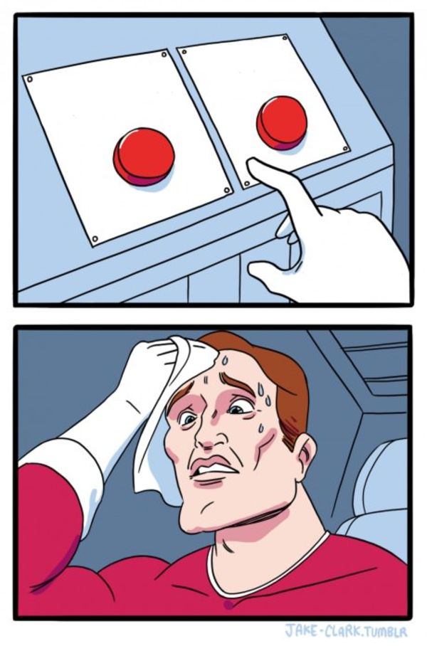 Two Buttons meme about The Oodie