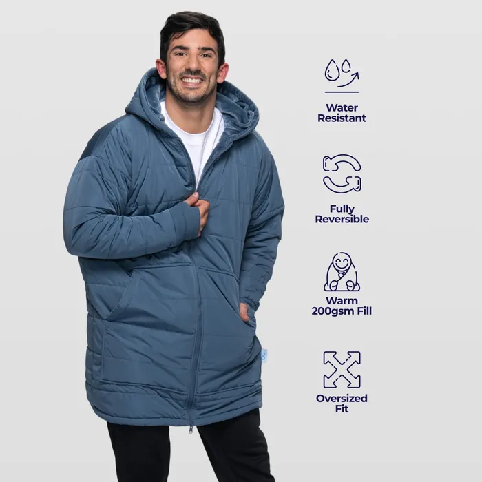 Steel Blue Long Puffer Jacket
