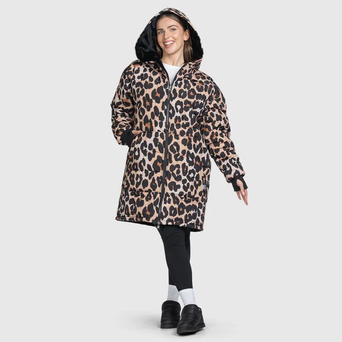Leopard Print / Black Zip Through Outdoor Jacket