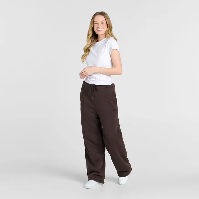 Chocolate Sherpa Lined Wide Leg Trackpant